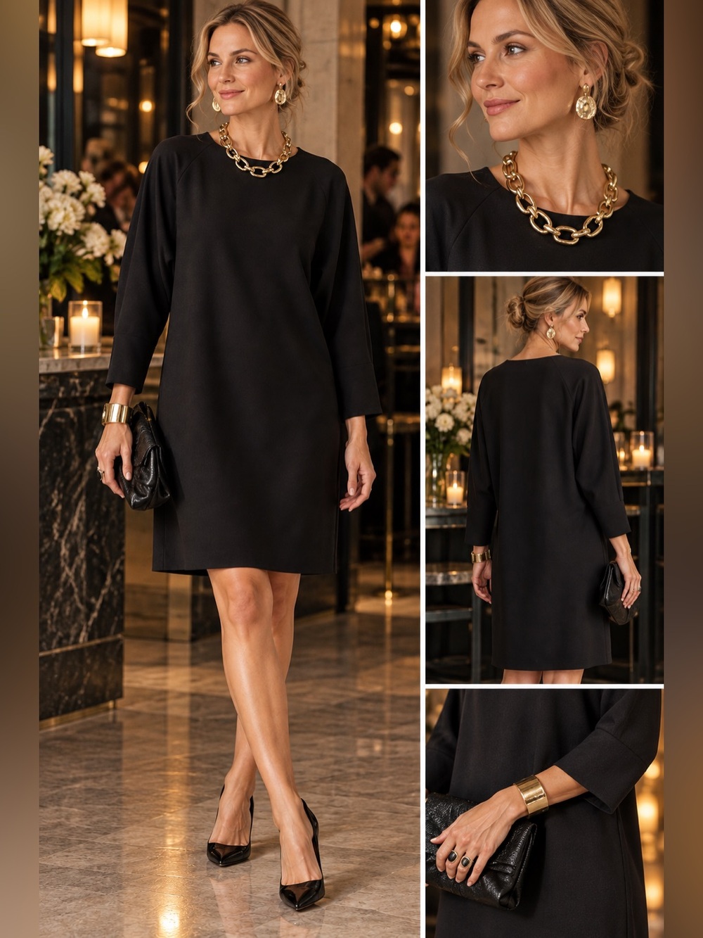 Jones New York Black Long-Sleeve Crewneck Shift Dress